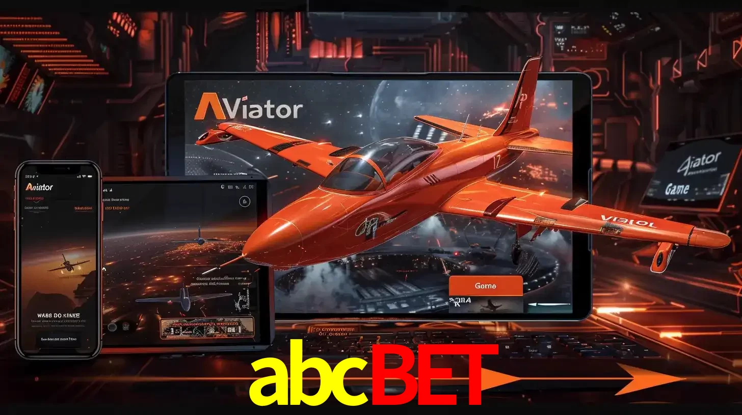 Apresentação tecnológica do jogo Aviator com um avião saindo da tela de um tablet, demonstrando a experiência imersiva em múltiplos dispositivos no abcbet.